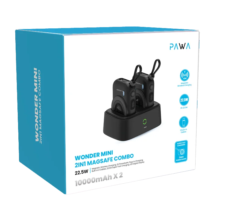 PAWA Wonder Mini 2in1 Magsafe Combo - black [O] - قاعدة شحن باور بانك - 2 في 1 - كفالة 18 شهر