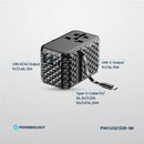 Powerology GaN 20W PD Universal Adapter Retractable Type-C Cable - Black - بلاك حائط شحن دولي - 3 فتحات للشحن - 1 فتحات تايب سي + 2 فتحة يو اس بي - قوة 20 واط  مع كيبل تايب سي - كفالة 24 شهر