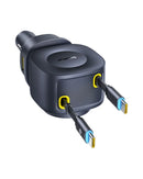 Baseus PrimeTrip VR2 Max 4-in-1 Car Charger with Dual Retractable Cable 100W – Black [D] - شاحن ولاعة للسيارة - بيسوس - قوة 100 واط - 4 في 1 - 1 منفذ تايب سي للشحن السريع - 1 منفذ يو اس بي - كفالة 12 شهر