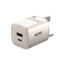 PAWA Retro 25W PD+QC UK Charger - بلاك شاحن حائط + منفذين للشحن السريع - 25 واط - باوا - كفالة 12 شهر