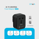 PAWA UK TO UNIVERSAL TRAVEL ADAPTER GAN 20W.  - شاحن حائط  - 3 منافذ للشحن + منفذ كهرباء - قوة 20 واط - كفالة 24 شهر