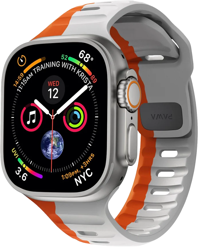 PAWA - Lagos Premium Soft Silicon Straps - Grey & Orange - سير ساعه أبل واتش