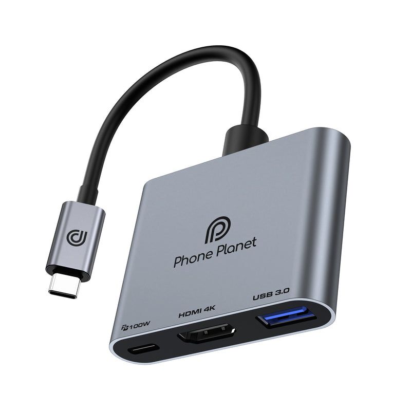 Phone plant 3-In-1 USB-C Multi-Function Hub - Gray - وصلة تايب سي - 3 في 1 -  اتش دي ام اي + يو اس بي + تايب سي