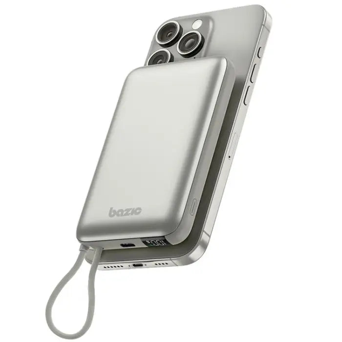 Bazic Fusion MagSafe PowerBank 10000mAh med USB-C Kabel - Vanilla - بطارية متنقلة - بيزك - قوة 10000 -  تايب سي - 1 منفذ تايب سي - ماق سيف - شاشة رقمية - كفالة 24 شه