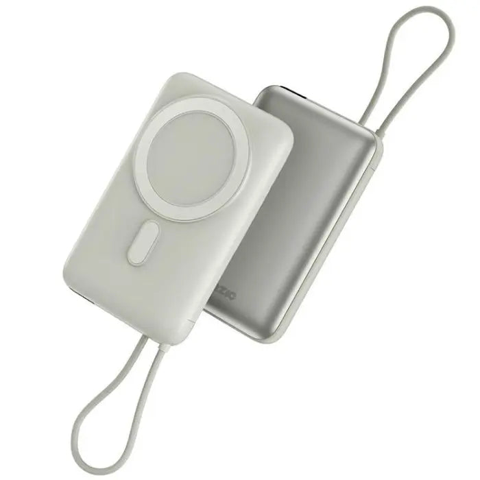 Bazic Fusion MagSafe PowerBank 10000mAh med USB-C Kabel - Vanilla - بطارية متنقلة - بيزك - قوة 10000 -  تايب سي - 1 منفذ تايب سي - ماق سيف - شاشة رقمية - كفالة 24 شه