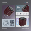 PAWA Aura 65W Single port TFT Display GaN Charger - Burgundy - شاحن حائط - قوة 65 واط - فتحتة تايب سي