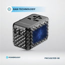 Powerology GaN 20W PD Universal Adapter Retractable Type-C Cable - Black - بلاك حائط شحن دولي - 3 فتحات للشحن - 1 فتحات تايب سي + 2 فتحة يو اس بي - قوة 20 واط  مع كيبل تايب سي - كفالة 24 شهر