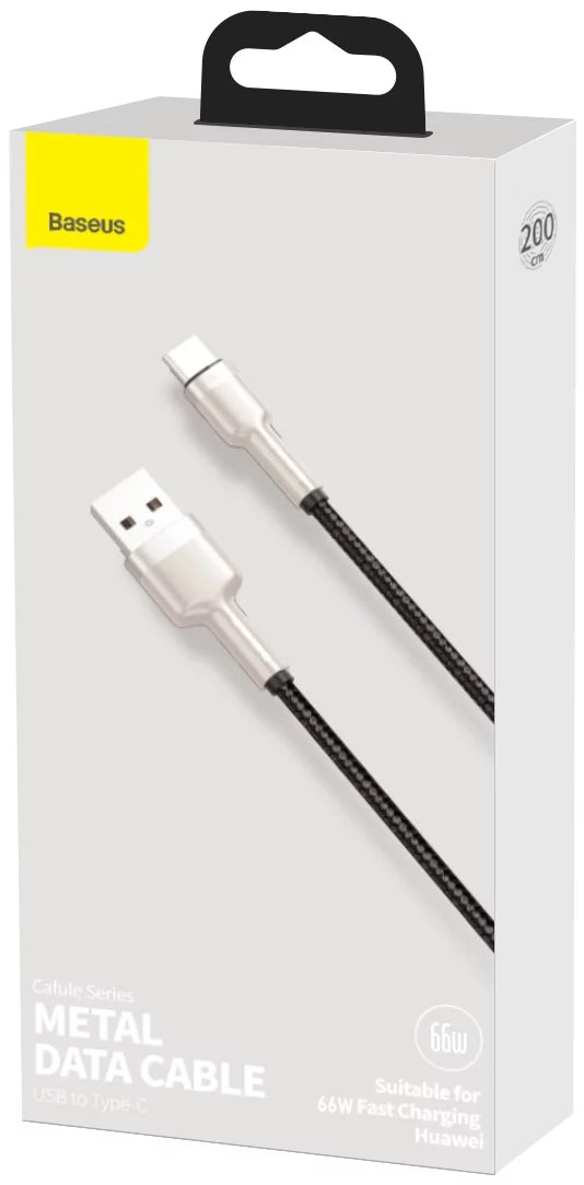 Cable USB cable for USB-C Baseus Cafule, 66W, 2m black - سلك شحن - بيسوس - يو اس بي الى تايب سي - طول 2 متر - كفالة 12 شهر