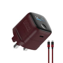 PAWA Aura 65W Single port TFT Display GaN Charger with Typec to Typec Cable - Burgundy - شاحن حائط - قوة 65 واط + وصلة تايب سي - فتحة تايب سي