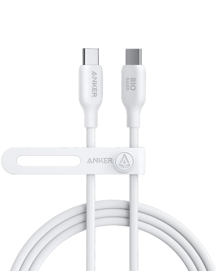 Anker 544 USB-C to USB-C Cable 140W (Bio-Based) - 1.8m - White [D] - سلك شحن - انكر - تايب سي الى تايب سي - طول 180 سم - كفالة 18 شهر