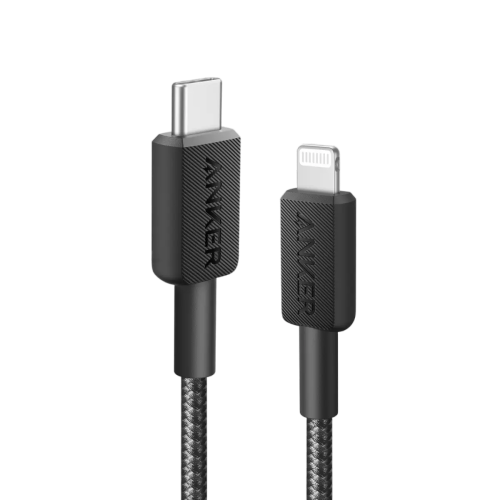 Anker 322 USB-C to Lightning Cable Braided 1.8m - Black [D] - سلك شحن - انكر - ايفون تايب سي - طول 180 سم - كفالة 18 شهر