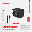 Powero+ Miniature PD+QC 25W Charger With USB-C To Lightning Cable - بلاك شاحن حائط + سلك شحن ايفون + منفذين للشحن السريع - 25 واط - باورو - كفالة 12 شهر