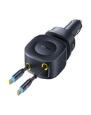 Baseus PrimeTrip VR2 Max 4-in-1 Car Charger with Dual Retractable Cable 100W – Black [D] - شاحن ولاعة للسيارة - بيسوس - قوة 100 واط - 4 في 1 - 1 منفذ تايب سي للشحن السريع - 1 منفذ يو اس بي - كفالة 12 شهر
