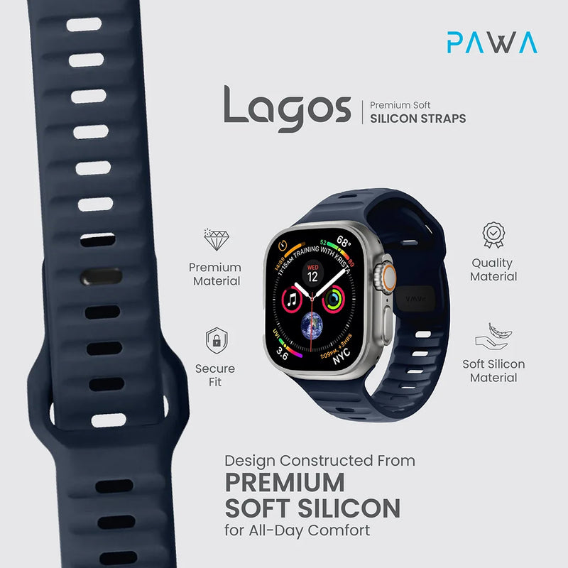 PAWA - Lagos Premium Soft Silicon Straps - Atlantic Blue - سير ساعه أبل واتش