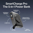 Statik SmartCharge Pro 5-in-1 Travel Charger,15000 mAh - Black [V] - شاحن حائط دولي - 5 في 1 - باور بانك سعة 15000 - سلك شحن تايب سي - شاشه رقمية - شاحن لاسلكي ماغ سيف + شحن ساعة ابل - فتحة تايب سي + فتحتة للشحن السريع - كفاله 12 شهر