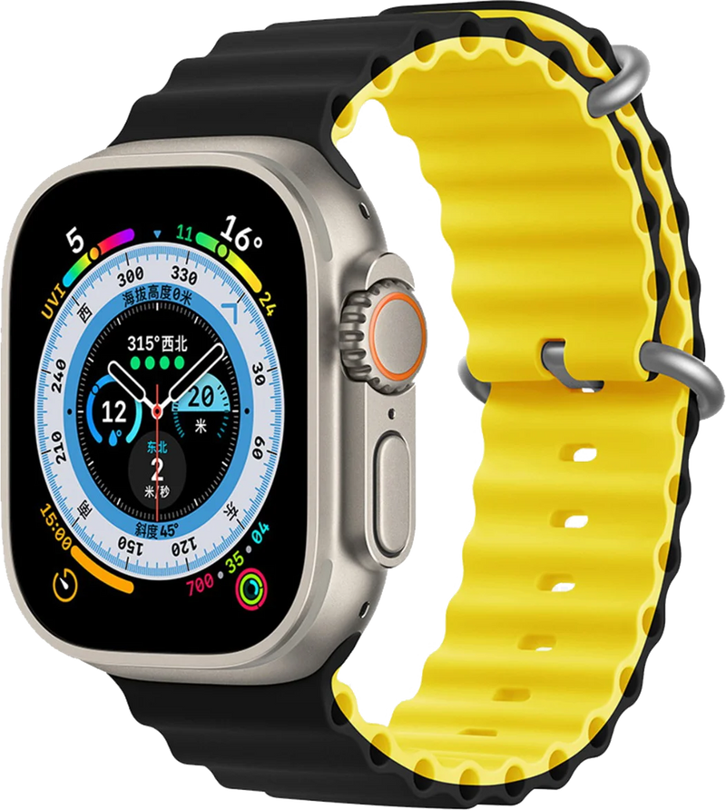 PAWA - Lagos Premium Soft Silicon Straps - Black/Yellow - سير ساعه أبل واتش