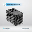 Powerology GaN 20W PD Universal Adapter Retractable Type-C Cable - Black - بلاك حائط شحن دولي - 3 فتحات للشحن - 1 فتحات تايب سي + 2 فتحة يو اس بي - قوة 20 واط  مع كيبل تايب سي - كفالة 24 شهر