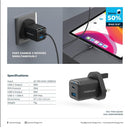 Powerology Super Compact Quick Charger With Braided USB-C To Lightning Cable 1.2m/4ft- بلاك شاحن حائط + سلك شحن ايفون - باورولوجي -قوة 35 واط - كفالة 24 شهر