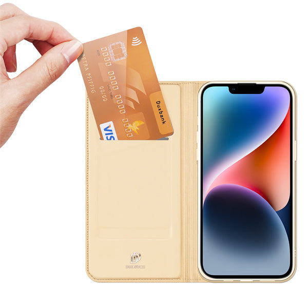 DUX DUCIS Skin Pro Folio Case - Gold - كفر جلد مع محفظة - حماية عالية - ستاند بالعرض