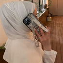 Dana Silver Leather Case with Card Slot and Strap - كفر مع مسكة شريطة ومكان للبطاقات وخيط علاقة