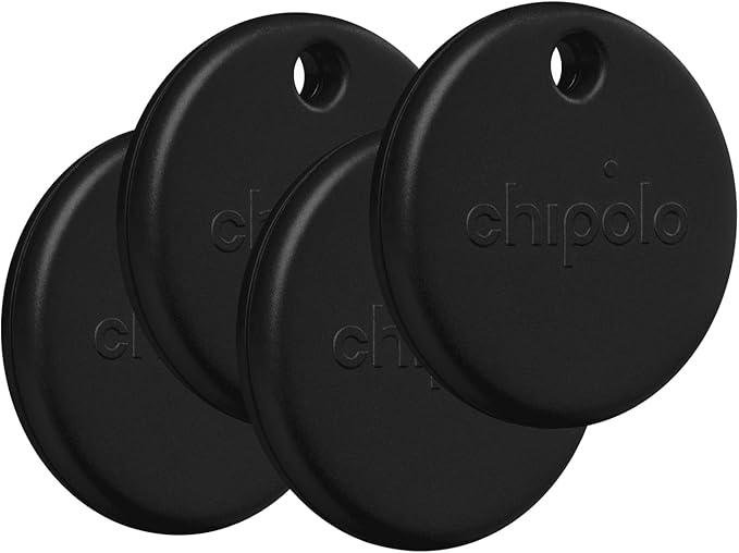 Chipolo POP 4 Pack - Tracker for Apple/Android Find My (Black) [V] - قطعة تتبع مستلزماتكم الشخصية - تدعم نظام ابل و الاندرويد - 4 حبات - كفالة 12 شهر