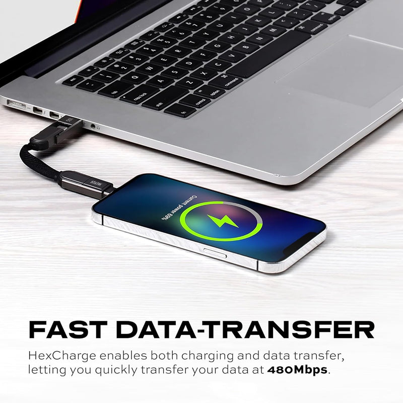 Statik HexCharge Cable 4in1 - Black[V] - سلك شحن - 4 في 1 - من يو اس بي + تايب سي - الى تايب سي + ايفون - طول 15سم - بيزك