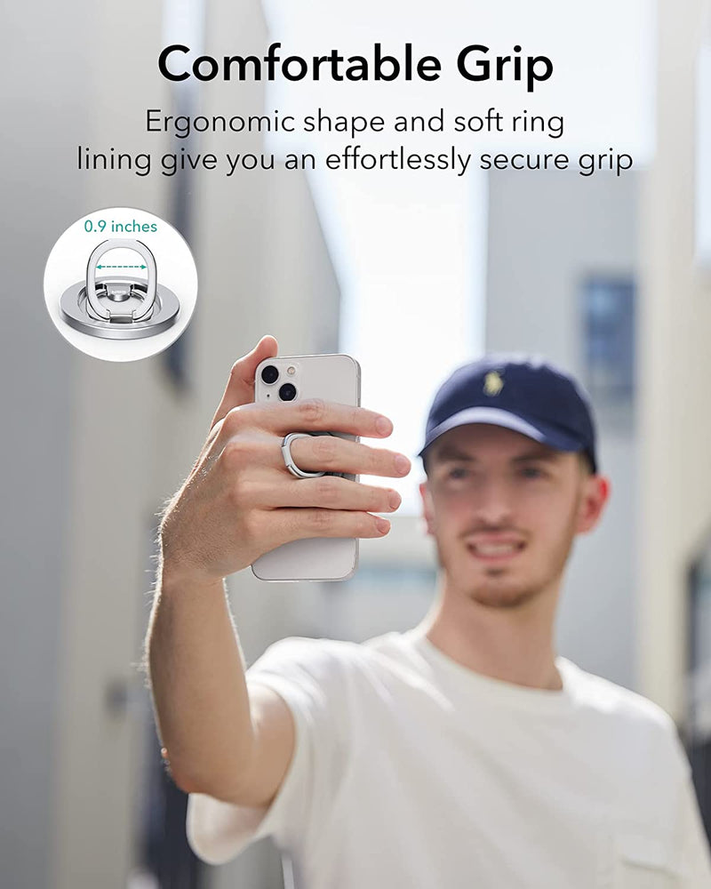 ESR HaloLock Ring Stand - Silver [V] - مسكة خاتم - مغناطيس وستاند - خاصية الماغ سيف لاجهزة الايفون 12 و 13 و 14 و 15