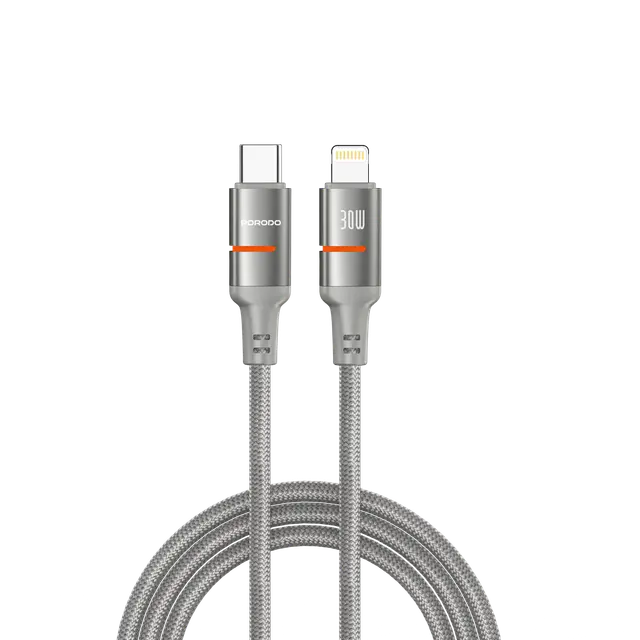 Porodo 30w Type-C To Lightning Braided Cable 3m - Grey - سلك شحن ايفون  تايب سي - برودو - كفالة سنتين - طول 3 متر