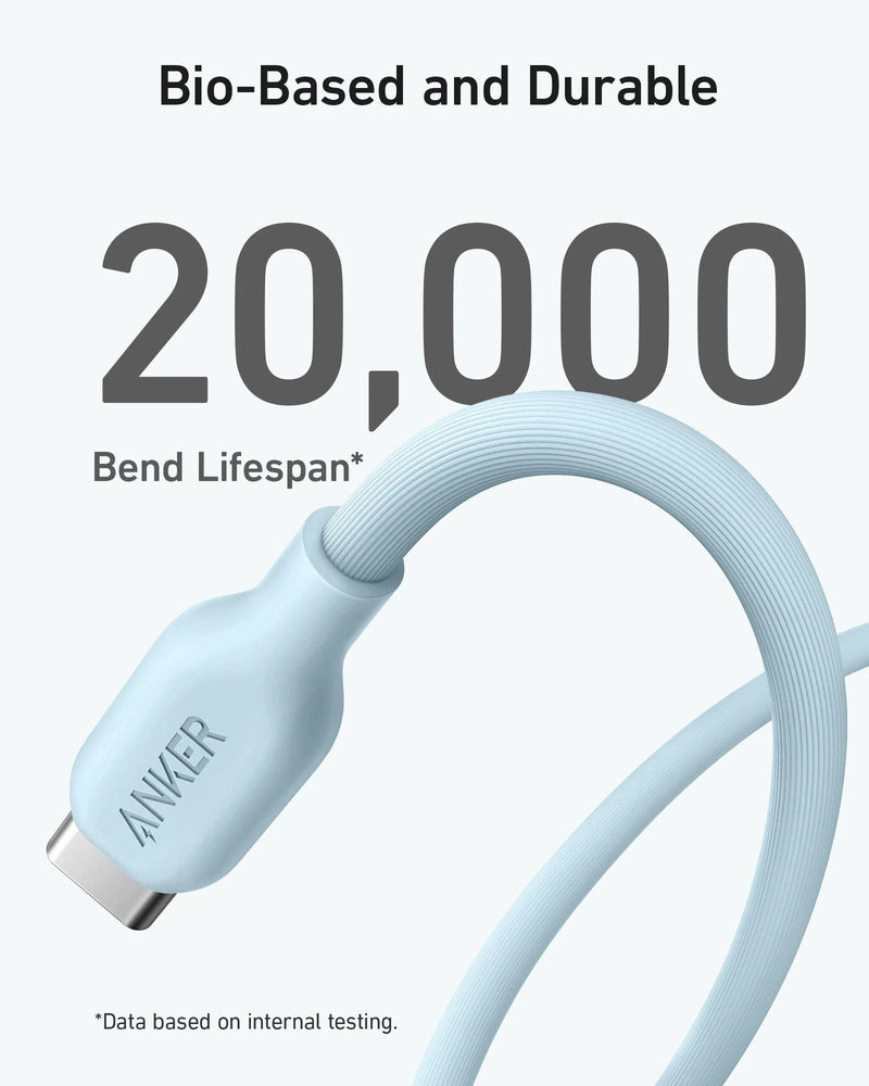Anker 542 USB-C to Lightning (Bio-Based) - 1.8m/6ft - Blue [D] - سلك شحن ايفون تايب سي - انكر - طول 180 سم - كفالة 18 شهر