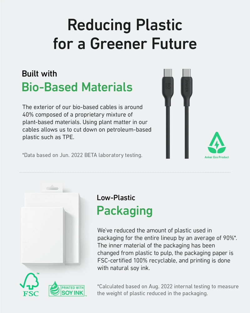 Anker 544 USB-C to USB-C Cable 140W (Bio-Based) - 1.8m - Black [D] - سلك شحن - انكر - تايب سي الى تايب سي - طول 180 سم - كفالة 18 شهر