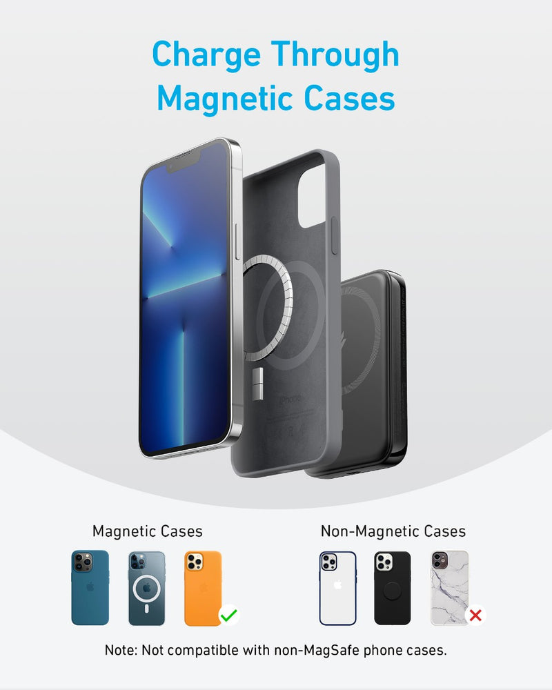 Anker 321 MagGo Battery (PowerCore 5K) -Black [D] - بطارية متنقلة - انكر - قوة 5000 - خفيفة وصغيرة الحجم - ماق سيف - كفالة 18 شهر