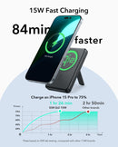 ESR Power Bank 5000mAh Qi2 MagSlim Kickstand Black [V] - بطارية متنقلة ماغ سيف ستاند نحيفة + شحن سماعة ابل - منفذ تايب سي - سعة 5000 ملي أمبير - كفالة 24 شهر
