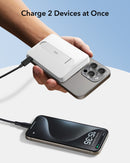 ESR Power Bank 10000mAh Qi2 MagSlim Kickstand White [V] - بطارية متنقلة ماغ سيف ستاند نحيفة + شحن سماعة ابل - منفذ تايب سي - سعة 10000ملي أمبير - كفالة 24 شهر