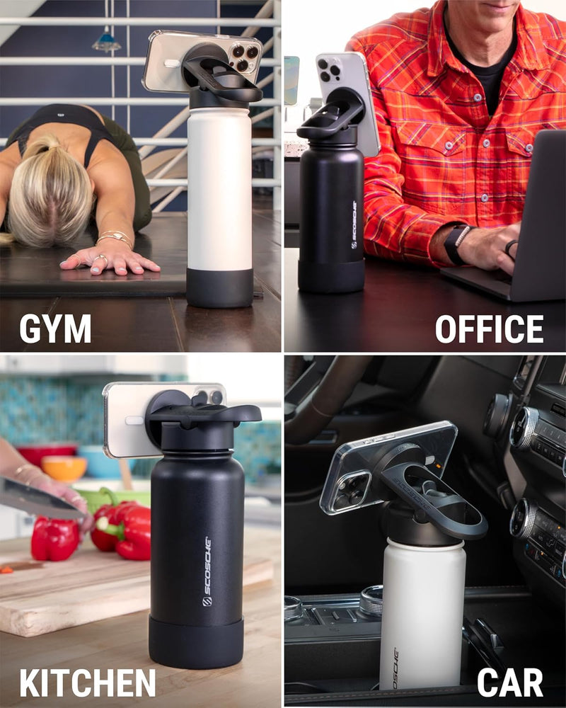 Steel Insulated Water Bottle with Magnetic Cell Phone Holder and Tripod Phone Mount Stand Compatible w/ MagSafe - Pink [V] - مطارة حافظة للحرارة - ستاند ماغ سيف - سكوشي