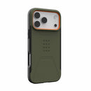 UAG iPhone 17 Pro/ 17 Pro Max Civilian Magsafe Case - Olive/Orange [V] - كفر حماية عالية - ايفون 17 برو / 17 بروماكس - ماغ سيف