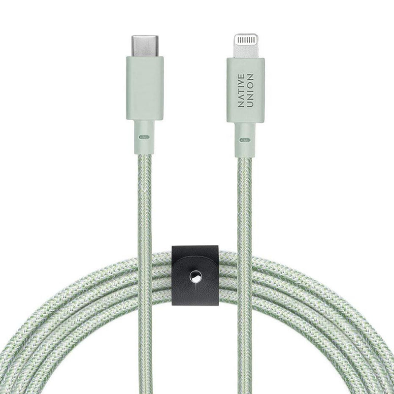 Native Union Belt Cable USB-C to Lightning 3M  - Sage - USB-C [V] - سلك شحن ايفون - نيتف يونيون - مقاوم للقطع - 3 متر - كفالة 5 سنوات