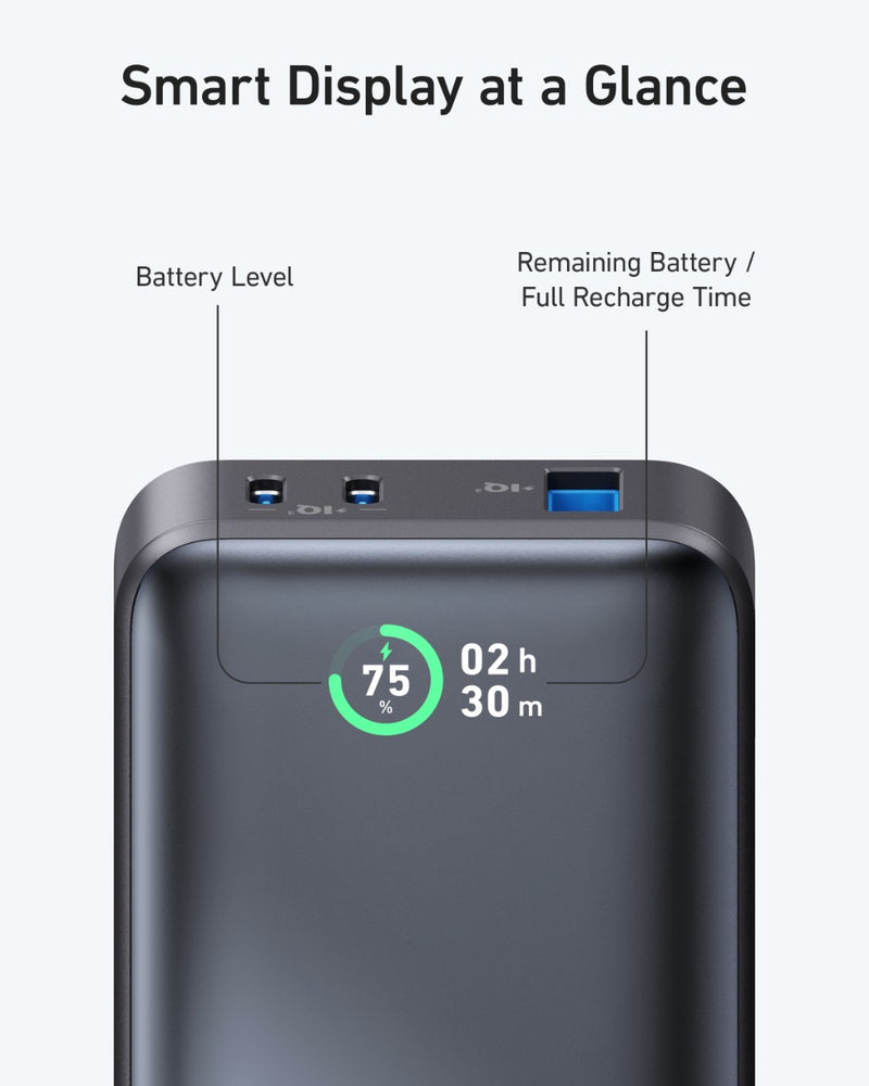 Anker 533 Power Bank (PowerCore 30W) 10000 PD - Black [D] - بطارية متنقلة - انكر - قوة 10000 - 30 واط - شاشة رقمية - خاصية الشحن السريع - كفالة 18 شهر