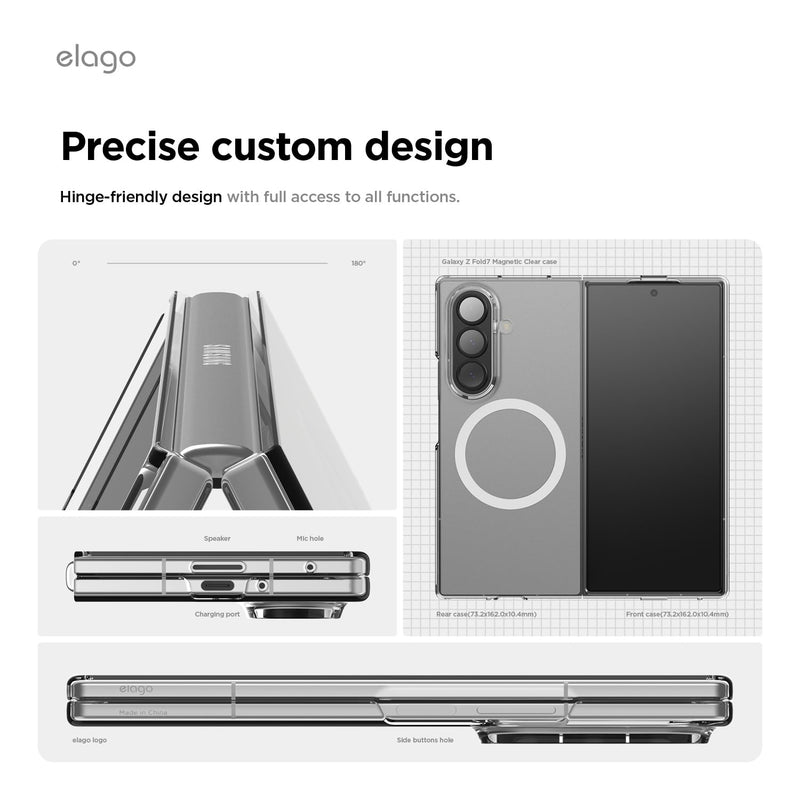 Elago Samsung Galaxy Z Fold 7 Magnetic Clear Case [V] - كفر سامسونج  - حماية عالية - ماغ سيف - شفاف
