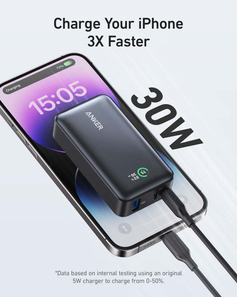 Anker 533 Power Bank (PowerCore 30W) 10000 PD - Black [D] - بطارية متنقلة - انكر - قوة 10000 - 30 واط - شاشة رقمية - خاصية الشحن السريع - كفالة 18 شهر