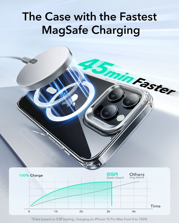 ESR iPhone 16 Pro Max Classic Hybrid (HaloLock) with Stash Stand Case - Clear [V] - كفر حماية عالية - ماغ سيف - ستاند