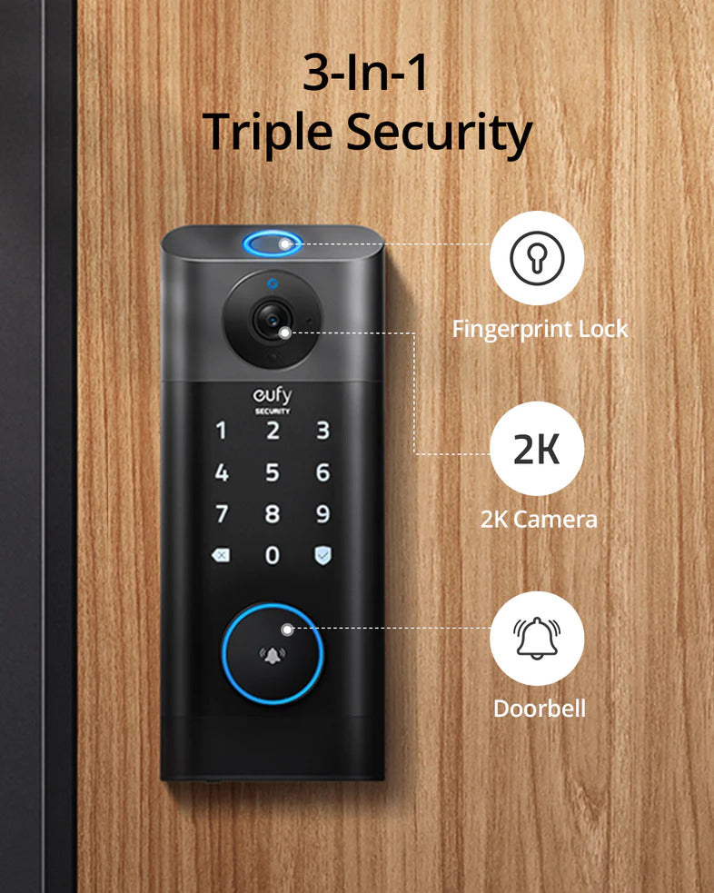 Eufy Video Smart Lock FingerPrint & Wi-Fi -Black [D] - كاميرا + قفل بصمه + جرس واي فاي من يوفي
