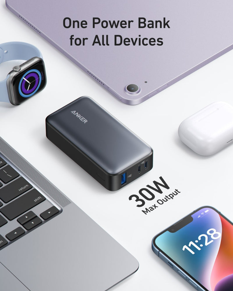 Anker 533 Power Bank (PowerCore 30W) 10000 PD - Black [D] - بطارية متنقلة - انكر - قوة 10000 - 30 واط - شاشة رقمية - خاصية الشحن السريع - كفالة 18 شهر
