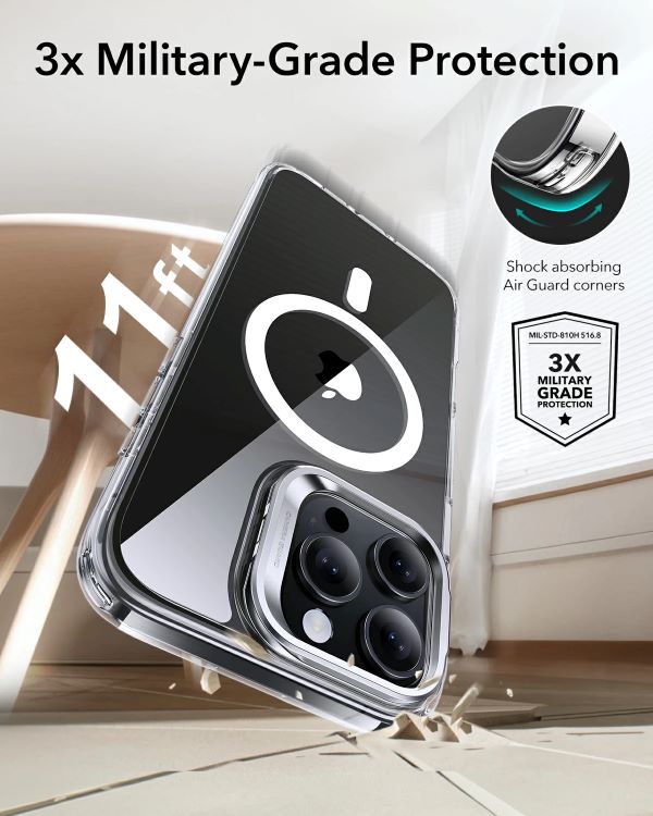 ESR iPhone 16 Pro Max Classic Hybrid (HaloLock) with Stash Stand Case - Clear [V] - كفر حماية عالية - ماغ سيف - ستاند