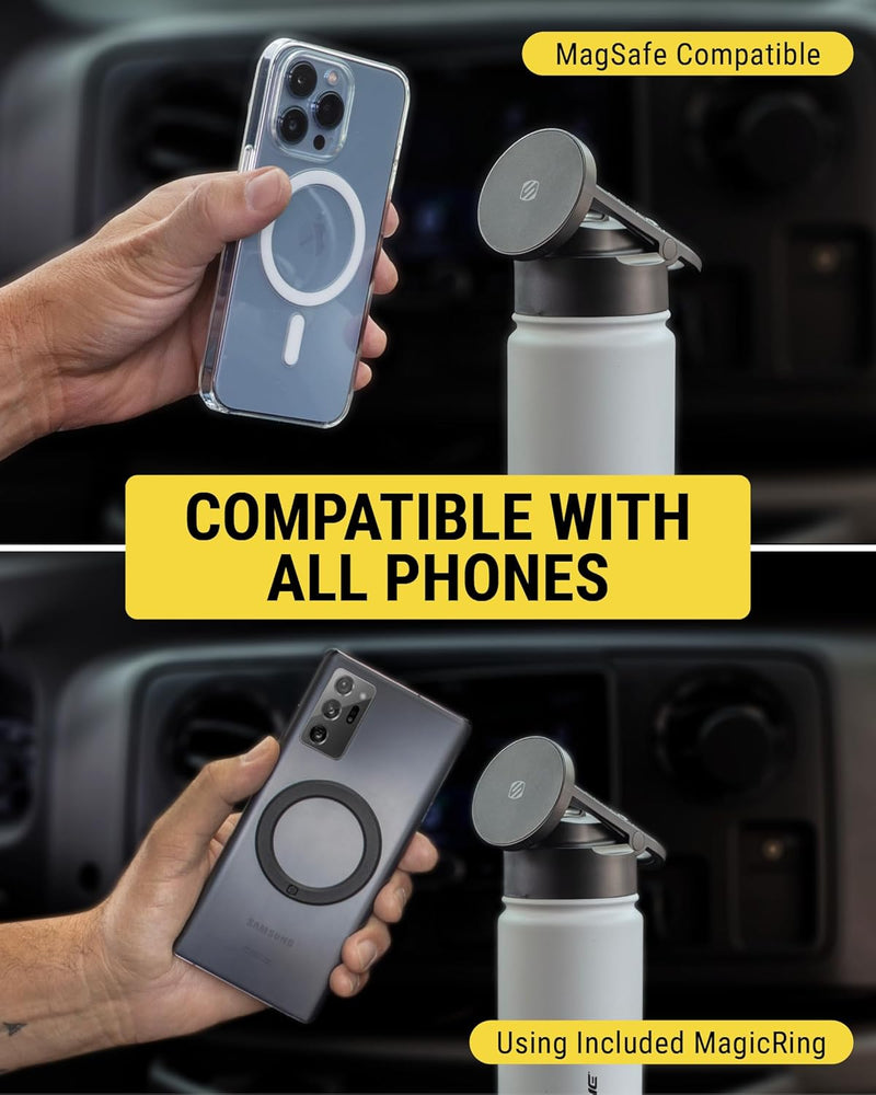 Steel Insulated Water Bottle with Magnetic Cell Phone Holder and Tripod Phone Mount Stand Compatible w/ MagSafe - Pink [V] - مطارة حافظة للحرارة - ستاند ماغ سيف - سكوشي