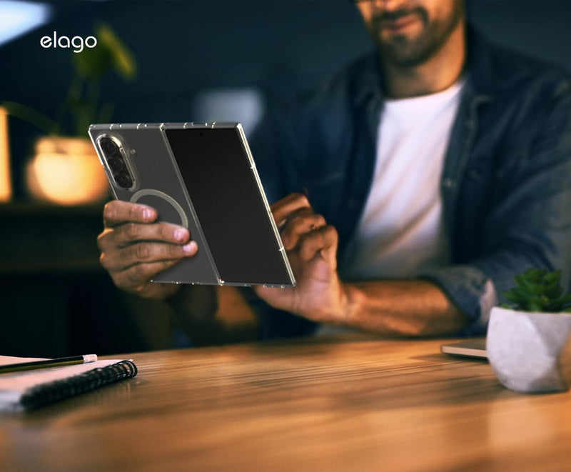 Elago Samsung Galaxy Z Fold 7 Magnetic Clear Case [V] - كفر سامسونج  - حماية عالية - ماغ سيف - شفاف