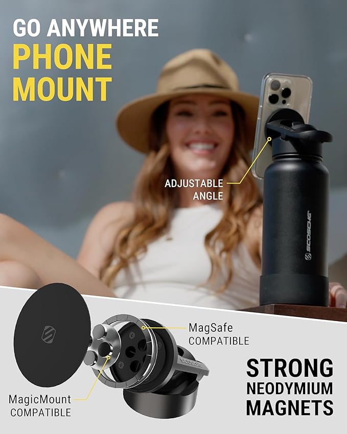 Steel Insulated Water Bottle with Magnetic Cell Phone Holder and Tripod Phone Mount Stand Compatible w/ MagSafe - Pink [V] - مطارة حافظة للحرارة - ستاند ماغ سيف - سكوشي
