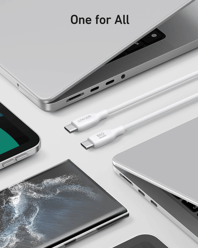 Anker 544 USB-C to USB-C Cable 140W (Bio-Based) - 0.9m - White [D] - سلك شحن - انكر - تايب سي الى تايب سي - طول 90 سم - كفالة 18 شهر