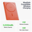 Statik MagSafe Power Bank with Semi-Solid Electrolyte Technology V2 5000mAh Orange [V] - بطارية متنقلة ماغ سيف نحيفة + شحن سماعة ابل - منفذ تايب سي - سعة 5000 ملي أمبير - كفالة 24 شهر