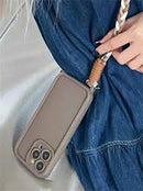 Luxxury Cute Matte Liquid Silicone Crossbody brown - كفر سيليكون مع خيط علاقة