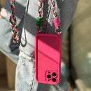 Luxxury Cute Matte Liquid Silicone Crossbody pink - كفر سيليكون مع خيط علاق